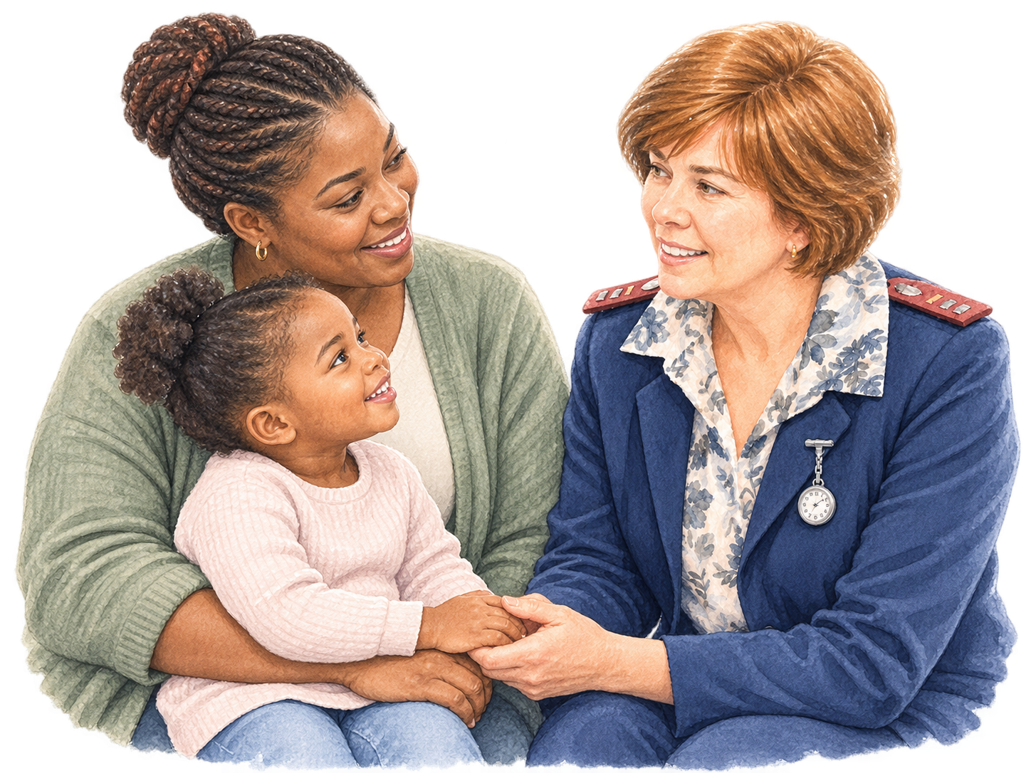 Sr. Cilia speaking with a mother and child